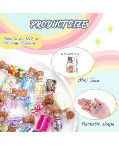 70 Pieces Cute Miniature Dollhouse Food Jar Glass Bottle 1:12 Pretend Play Doll House Kitchen Decoration 1:6 Fruit Candy Snac...