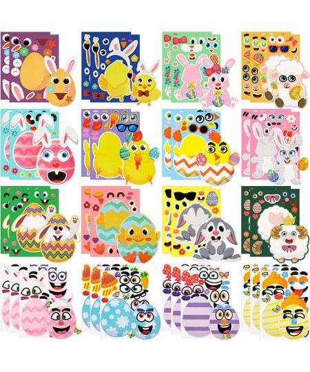 36 Pcs Easter Stickers for Kids Make Your Own Stickers Bunny Egg Sheep Chick DIY Make a Face Easter Party Stickers Sheets for...