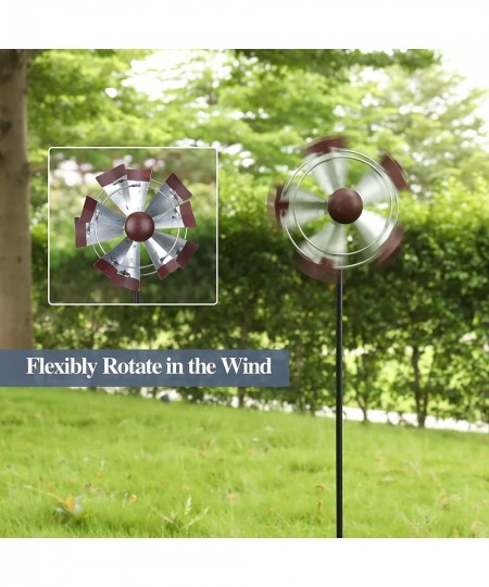 Wind Spinners Outdoor Metal- Small Wind Spinner 2 Pack Industrial Style Wind Sculpture Garden Outdoor Lawn Decor 31’’ H 5.5’’...