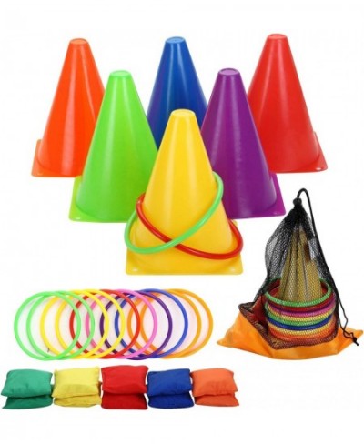 3 in 1 Carnival Outdoor Combo Games Set Soft Plastic Cones Cornhole Bean Bags Ring Toss Game Kids Birthday Party Outdoor Game...