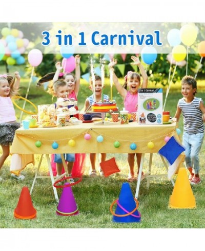 3 in 1 Carnival Outdoor Combo Games Set Soft Plastic Cones Cornhole Bean Bags Ring Toss Game Kids Birthday Party Outdoor Game...