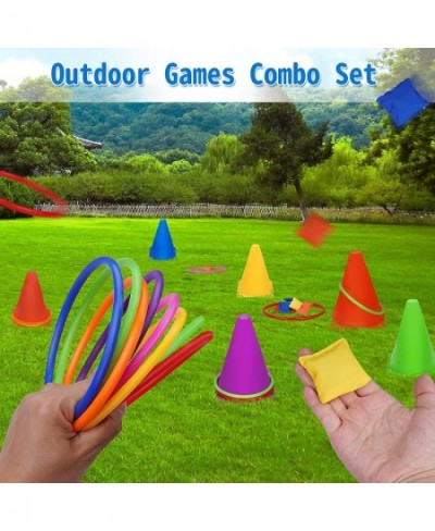 3 in 1 Carnival Outdoor Combo Games Set Soft Plastic Cones Cornhole Bean Bags Ring Toss Game Kids Birthday Party Outdoor Game...