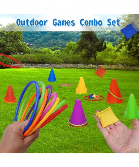 3 in 1 Carnival Outdoor Combo Games Set Soft Plastic Cones Cornhole Bean Bags Ring Toss Game Kids Birthday Party Outdoor Game...