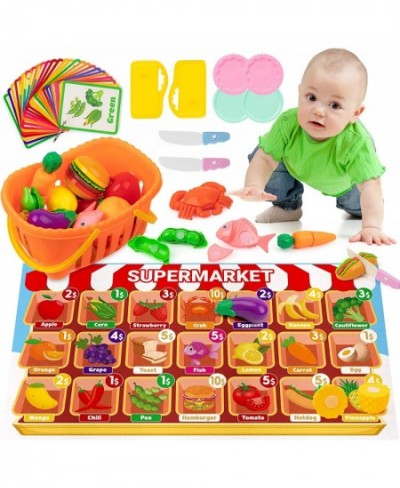 Pretend Play Food Cutting Set 58pcs Cutting Fruit Toys for Toddlers Plastic Fruits and Vegetables for Kids Toy Food for Kids ...