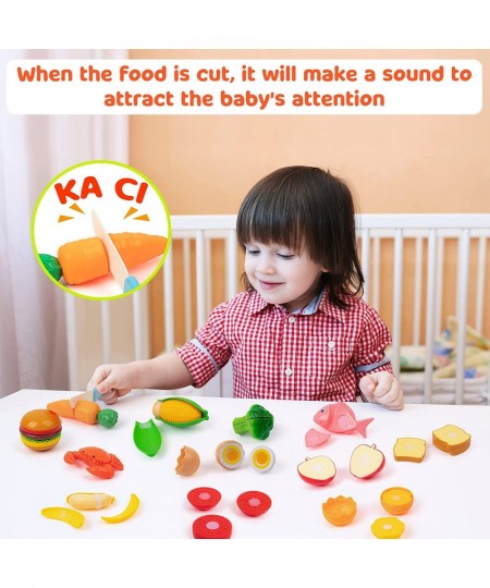 Pretend Play Food Cutting Set 58pcs Cutting Fruit Toys for Toddlers Plastic Fruits and Vegetables for Kids Toy Food for Kids ...