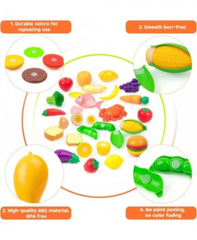 Pretend Play Food Cutting Set 58pcs Cutting Fruit Toys for Toddlers Plastic Fruits and Vegetables for Kids Toy Food for Kids ...