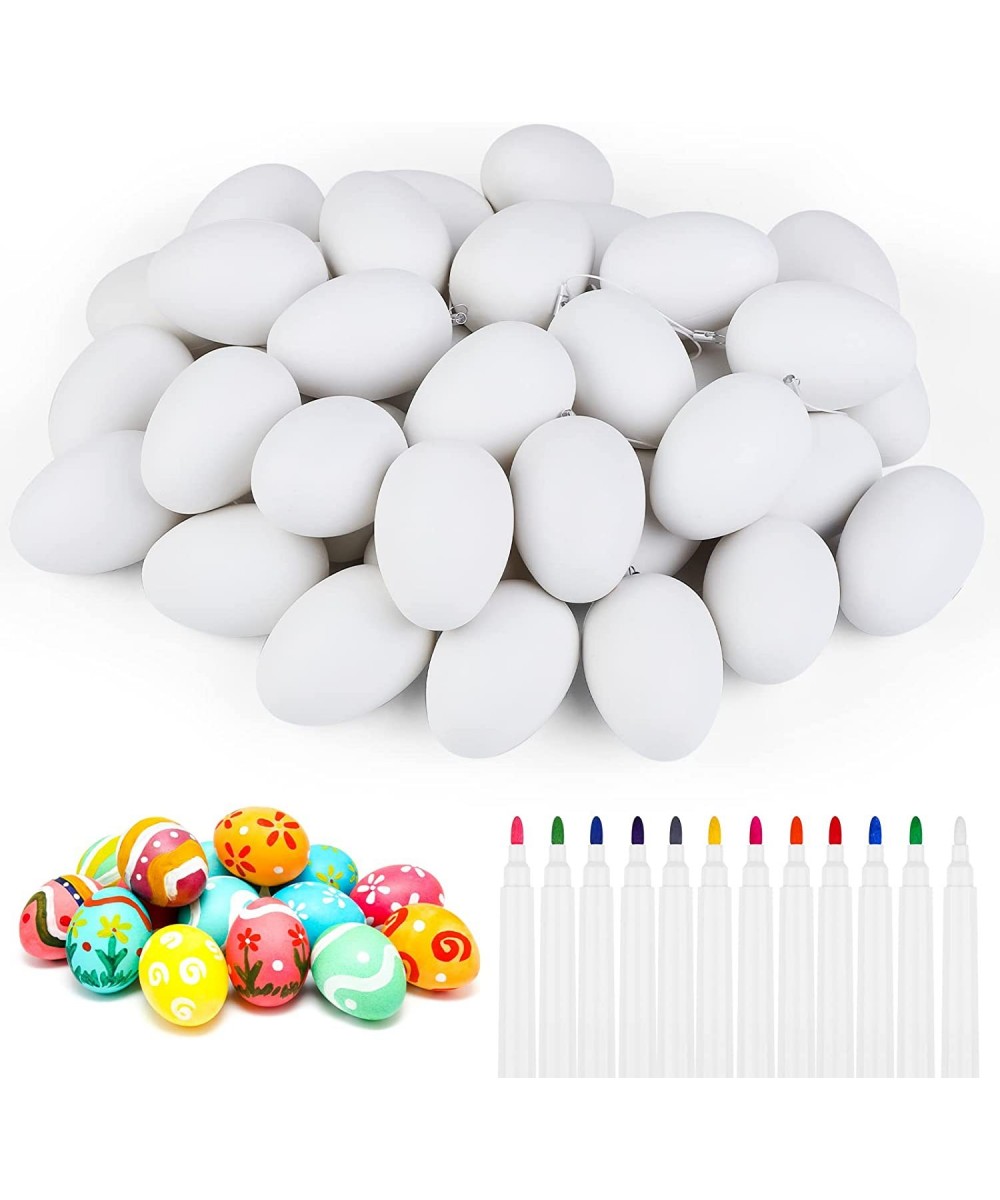 36 Pieces Easter Eggs Decorations Kit White Blank DIY Easter Egg Paint Kit with Rope and 12 Markers Hanging Plastic Egg for E...