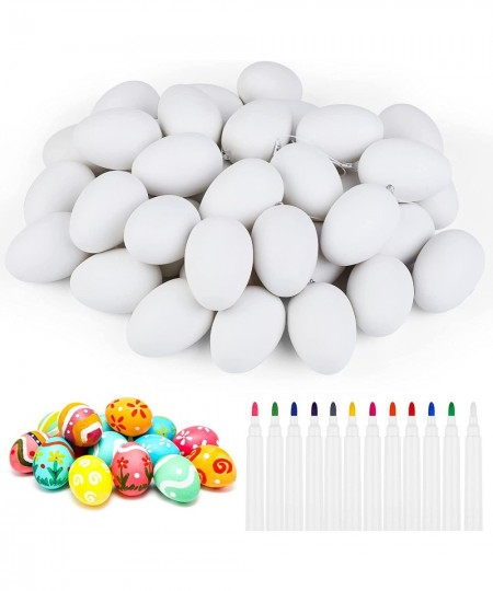 36 Pieces Easter Eggs Decorations Kit White Blank DIY Easter Egg Paint Kit with Rope and 12 Markers Hanging Plastic Egg for E...