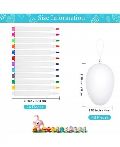 36 Pieces Easter Eggs Decorations Kit White Blank DIY Easter Egg Paint Kit with Rope and 12 Markers Hanging Plastic Egg for E...