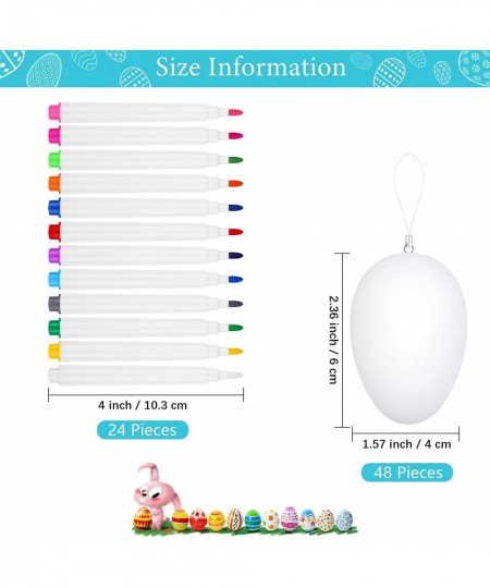 36 Pieces Easter Eggs Decorations Kit White Blank DIY Easter Egg Paint Kit with Rope and 12 Markers Hanging Plastic Egg for E...