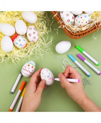 36 Pieces Easter Eggs Decorations Kit White Blank DIY Easter Egg Paint Kit with Rope and 12 Markers Hanging Plastic Egg for E...