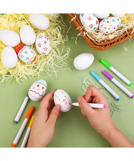 36 Pieces Easter Eggs Decorations Kit White Blank DIY Easter Egg Paint Kit with Rope and 12 Markers Hanging Plastic Egg for E...