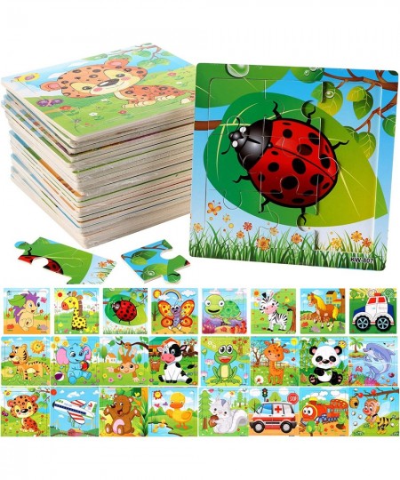 24 Pack Wooden Puzzles for Kids Mini Jigsaw Animal Puzzles Set for Kids Boys Girls Early Preschool Educational Toys 20 Animal...