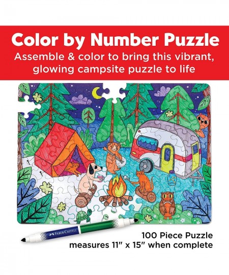 Color by Number Puzzle Camping - 100 Pieces DIY Coloring Puzzle Set for Kids Ages 6+ $16.07 - Jigsaw Puzzles