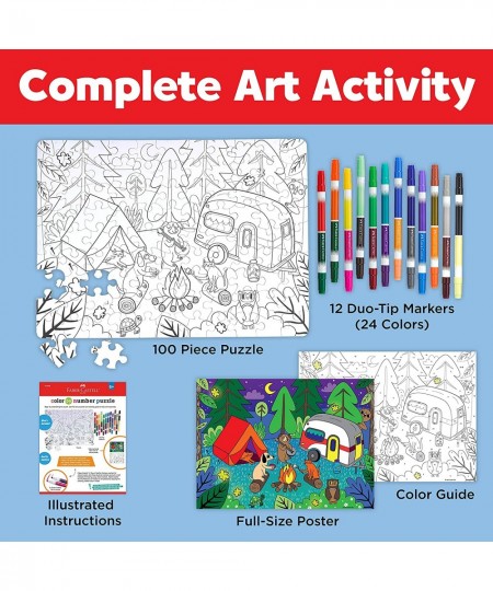 Color by Number Puzzle Camping - 100 Pieces DIY Coloring Puzzle Set for Kids Ages 6+ $16.07 - Jigsaw Puzzles