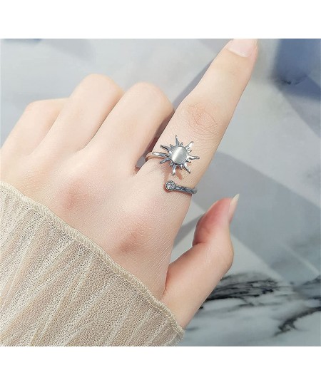 8Pcs Fidget Anxiety Rings for Women Men Spinner Adjustable Open Ring Set Anxiety Flower Spinner Fidget Rings for Cubic Zircon...