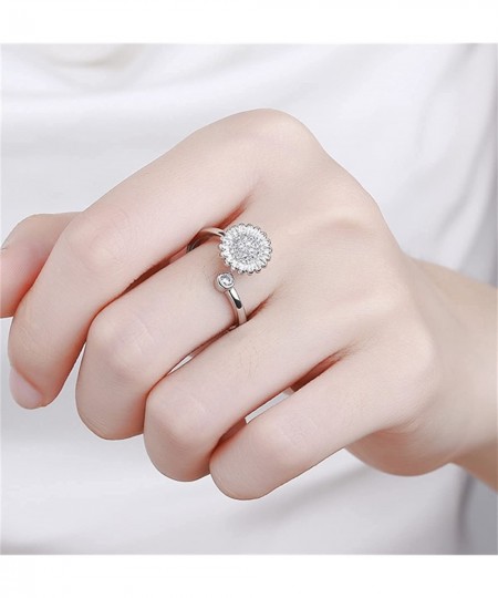 8Pcs Fidget Anxiety Rings for Women Men Spinner Adjustable Open Ring Set Anxiety Flower Spinner Fidget Rings for Cubic Zircon...