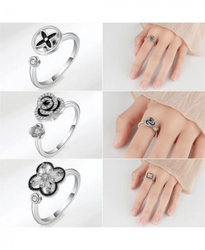 8Pcs Fidget Anxiety Rings for Women Men Spinner Adjustable Open Ring Set Anxiety Flower Spinner Fidget Rings for Cubic Zircon...