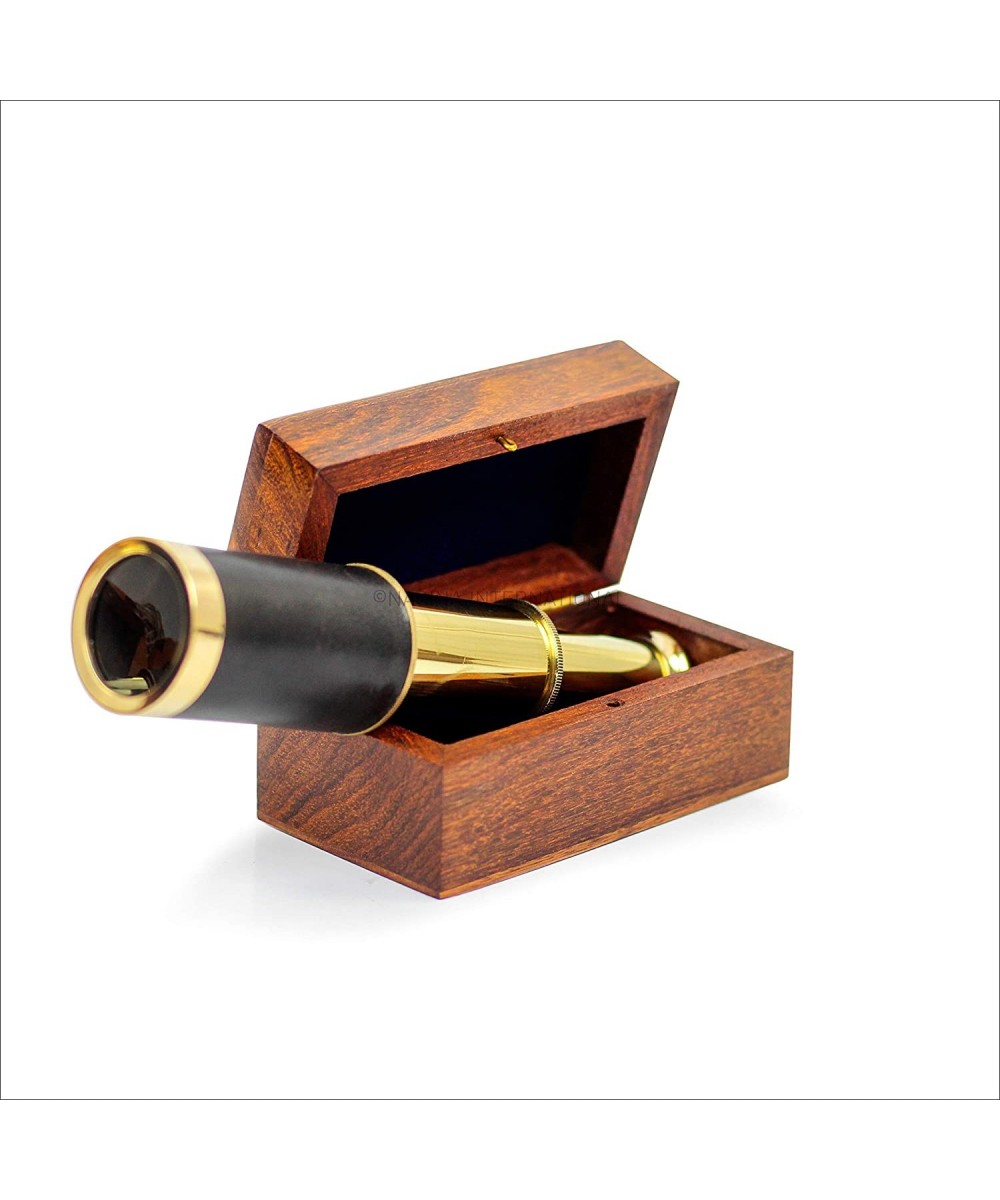 Miniature Beautiful Handcrafted Handheld Brass Telescope with Rosewood Box - Pirate Navigation Gifts - (6 Inches Polished Bra...