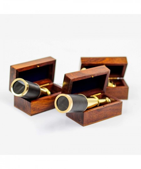 Miniature Beautiful Handcrafted Handheld Brass Telescope with Rosewood Box - Pirate Navigation Gifts - (6 Inches Polished Bra...