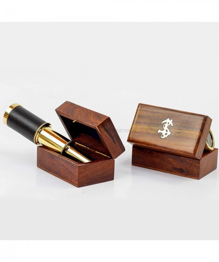 Miniature Beautiful Handcrafted Handheld Brass Telescope with Rosewood Box - Pirate Navigation Gifts - (6 Inches Polished Bra...