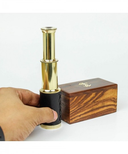 Miniature Beautiful Handcrafted Handheld Brass Telescope with Rosewood Box - Pirate Navigation Gifts - (6 Inches Polished Bra...