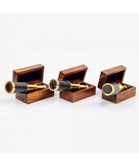 Miniature Beautiful Handcrafted Handheld Brass Telescope with Rosewood Box - Pirate Navigation Gifts - (6 Inches Polished Bra...