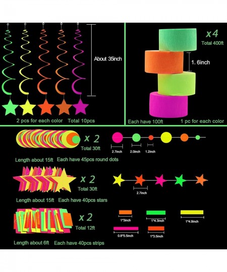 508feet Paper UV Neon Garland Black Light Neon Streamers Glow in The Dark Party Supplies for UV Blacklight Reactive Fluoresce...