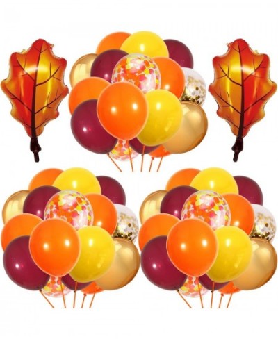 62 PCS Maple Leaves Fall Balloons 12 Inch Orange Yellow Burgundy Gold and Confetti Balloons with Maple Leaves Foil Balloons f...