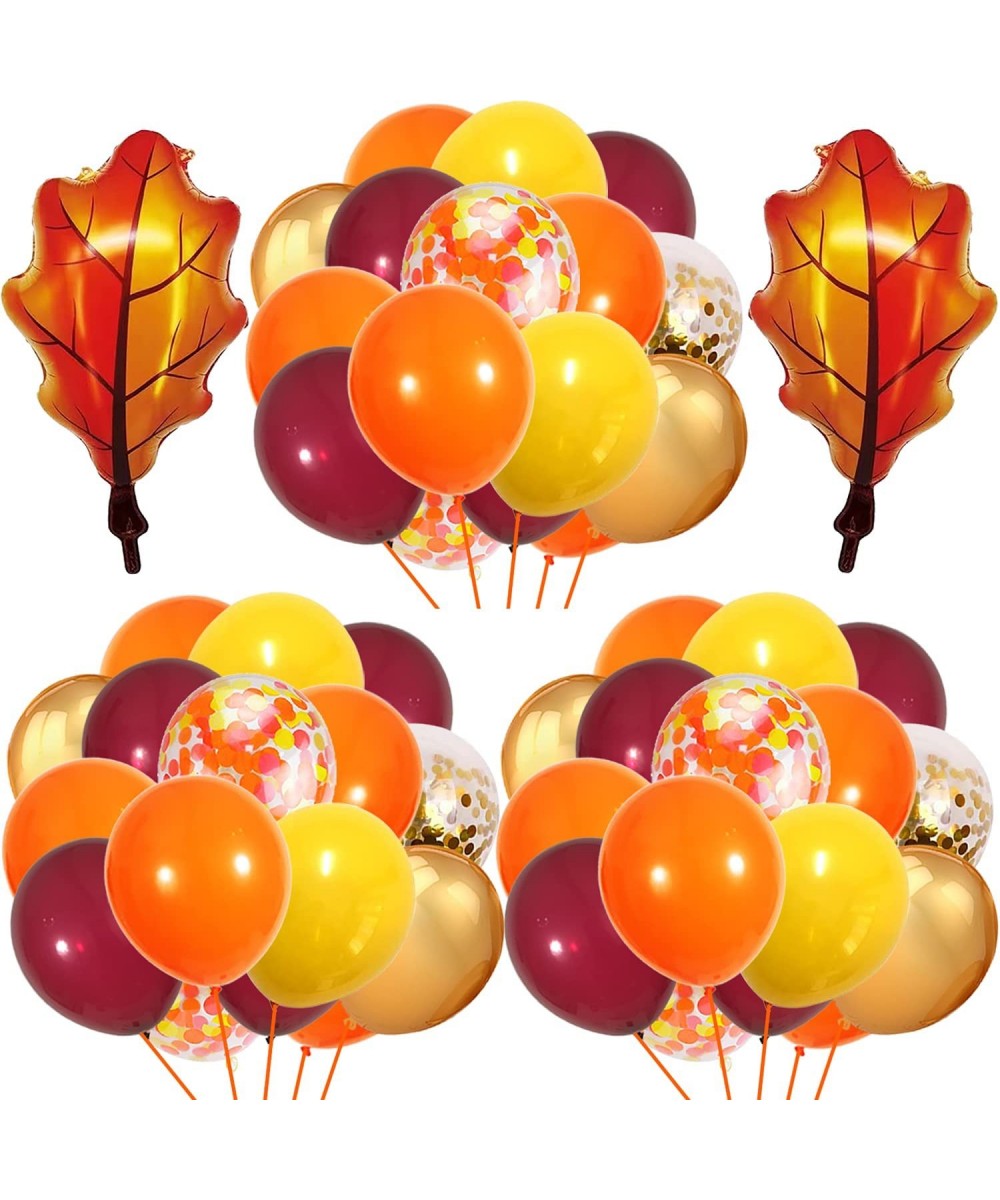 62 PCS Maple Leaves Fall Balloons 12 Inch Orange Yellow Burgundy Gold and Confetti Balloons with Maple Leaves Foil Balloons f...