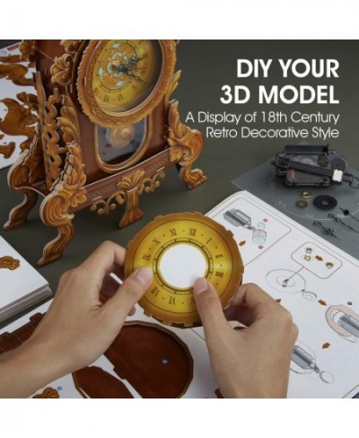 3D Puzzle for Adults Kids Pendulum Desk Clock Model Kit Vintage Table Clocks Craft Kits Foam Board Clocks for Living Room Dec...