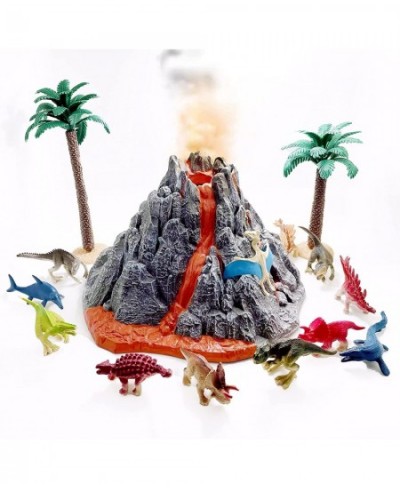 52 Pcs Erupting Volcano Model Realistic Dinosaur Toy Set with Play Mat T-Rex Triceratops Dinosaur Fossil Skeletons Dino World...