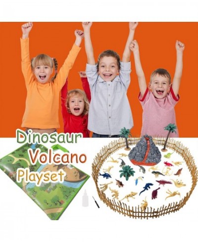 52 Pcs Erupting Volcano Model Realistic Dinosaur Toy Set with Play Mat T-Rex Triceratops Dinosaur Fossil Skeletons Dino World...