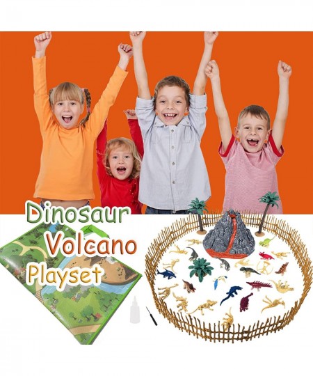 52 Pcs Erupting Volcano Model Realistic Dinosaur Toy Set with Play Mat T-Rex Triceratops Dinosaur Fossil Skeletons Dino World...