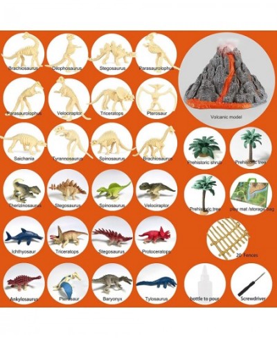 52 Pcs Erupting Volcano Model Realistic Dinosaur Toy Set with Play Mat T-Rex Triceratops Dinosaur Fossil Skeletons Dino World...