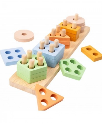 Montessori Toys for 18+ Months Old Boys Girls-Wooden Sorting & Stacking Toys for Baby Toddlers Educational Shape Color Sorter...