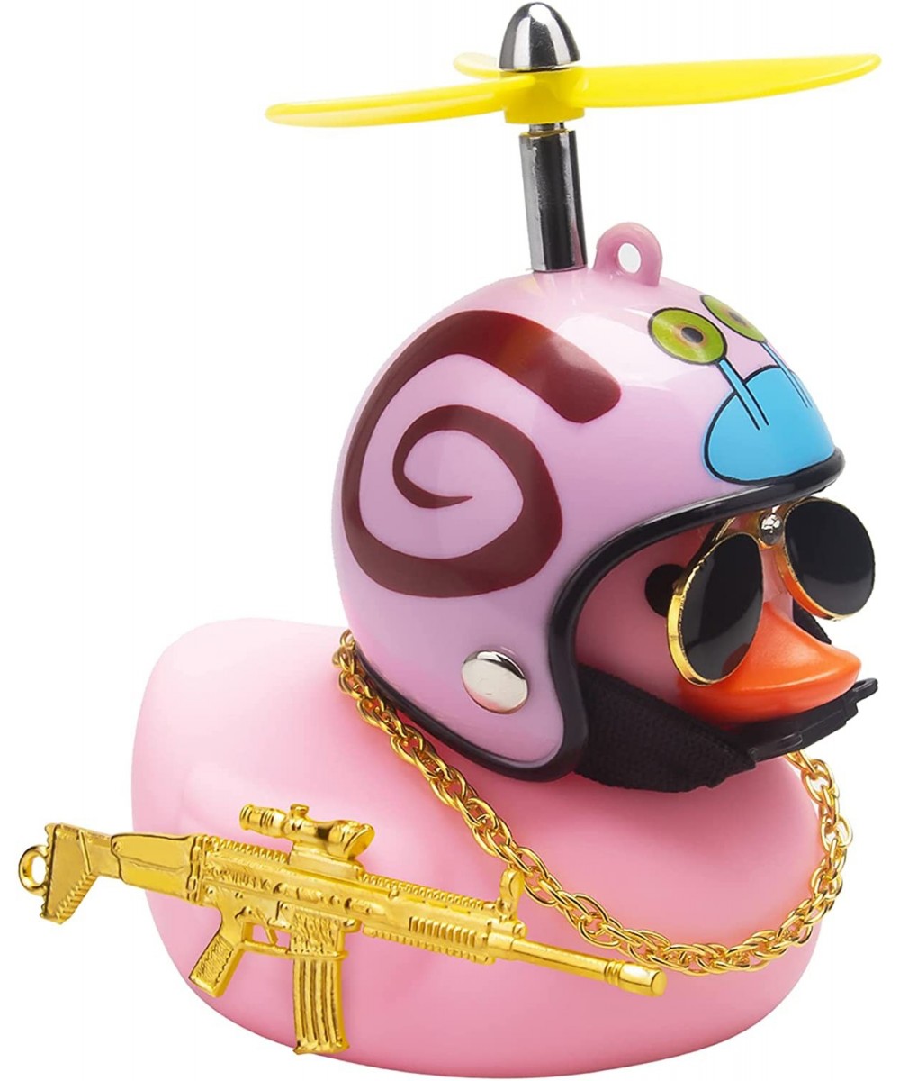 Rubber Duck Toy Car Ornaments Pink Duck Car Dashboard Decorations Set with Propeller Helmet Sunglasses and Gold Chain. (W-Pin...