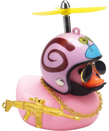 Rubber Duck Toy Car Ornaments Pink Duck Car Dashboard Decorations Set with Propeller Helmet Sunglasses and Gold Chain. (W-Pin...