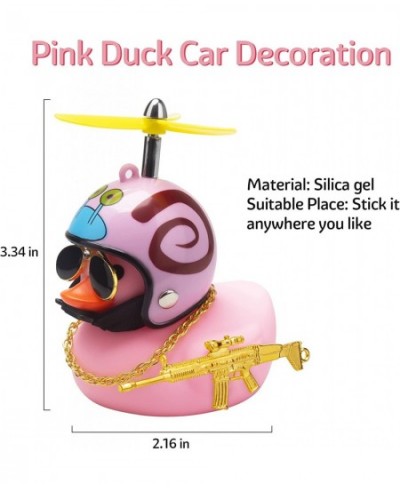 Rubber Duck Toy Car Ornaments Pink Duck Car Dashboard Decorations Set with Propeller Helmet Sunglasses and Gold Chain. (W-Pin...