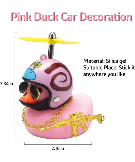 Rubber Duck Toy Car Ornaments Pink Duck Car Dashboard Decorations Set with Propeller Helmet Sunglasses and Gold Chain. (W-Pin...