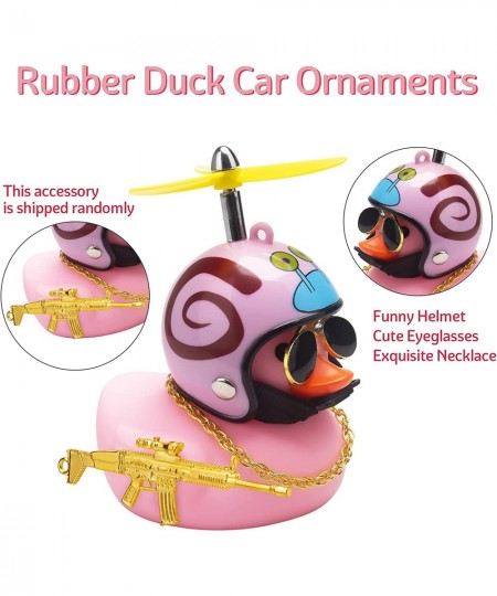 Rubber Duck Toy Car Ornaments Pink Duck Car Dashboard Decorations Set with Propeller Helmet Sunglasses and Gold Chain. (W-Pin...