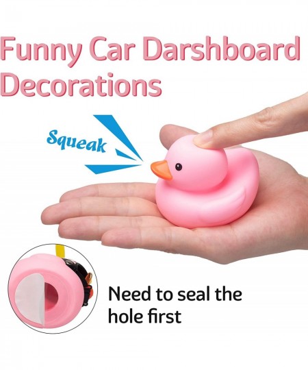 Rubber Duck Toy Car Ornaments Pink Duck Car Dashboard Decorations Set with Propeller Helmet Sunglasses and Gold Chain. (W-Pin...