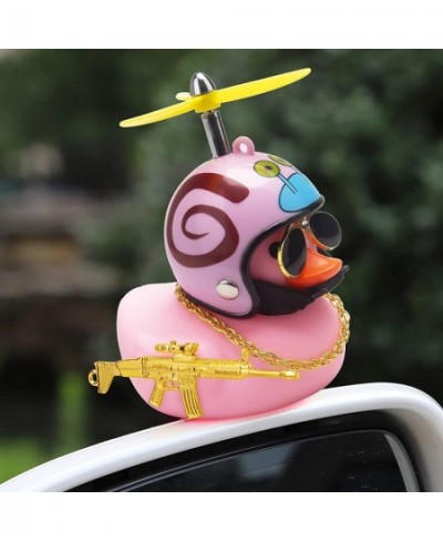 Rubber Duck Toy Car Ornaments Pink Duck Car Dashboard Decorations Set with Propeller Helmet Sunglasses and Gold Chain. (W-Pin...