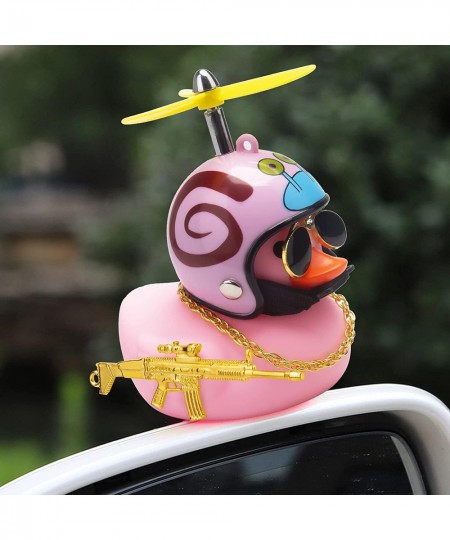 Rubber Duck Toy Car Ornaments Pink Duck Car Dashboard Decorations Set with Propeller Helmet Sunglasses and Gold Chain. (W-Pin...