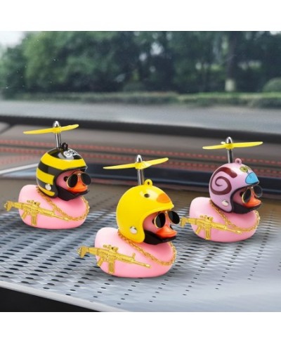 Rubber Duck Toy Car Ornaments Pink Duck Car Dashboard Decorations Set with Propeller Helmet Sunglasses and Gold Chain. (W-Pin...