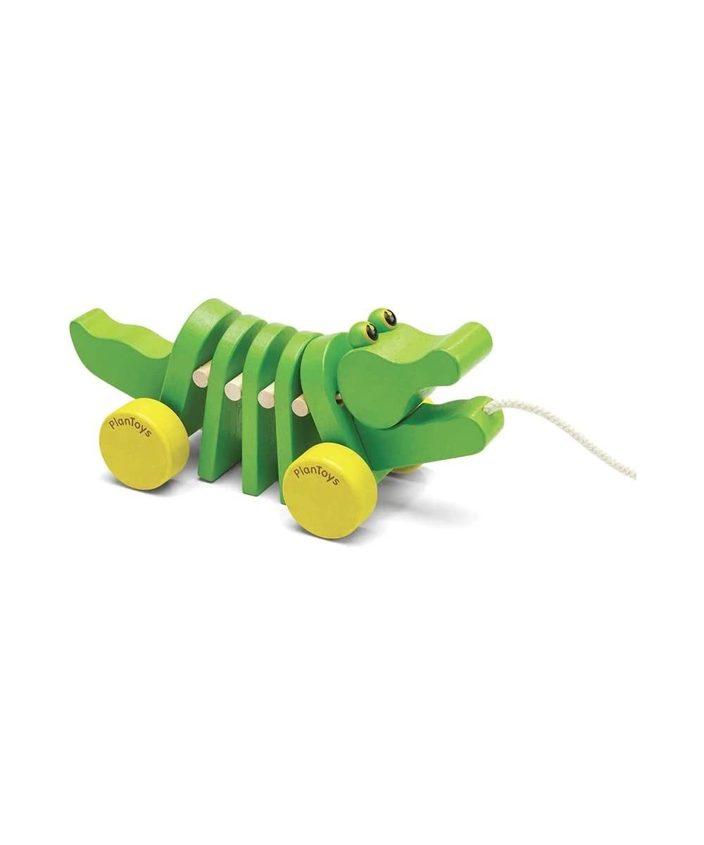 Dancing Alligator Push & Pull Toy - Sustainably Made from Rubberwood with 3 Organic-Pigment Color Options and Makes Click-Cla...