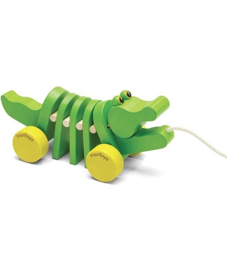 Dancing Alligator Push & Pull Toy - Sustainably Made from Rubberwood with 3 Organic-Pigment Color Options and Makes Click-Cla...