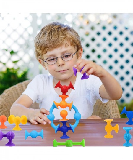 48 Piece Suction Cup Toys Construction Set Silicone Building Blocks DIY Blocks Toys - Darts Sucker Toys are Fun Bath Toys Sen...