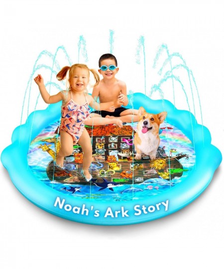 Noah's Ark Outdoor Splash Pad for Kids (65 Inch) — Inflatable Sprinkler Mat with Wading Pool — Fun Toy for Backyard Summer Pl...