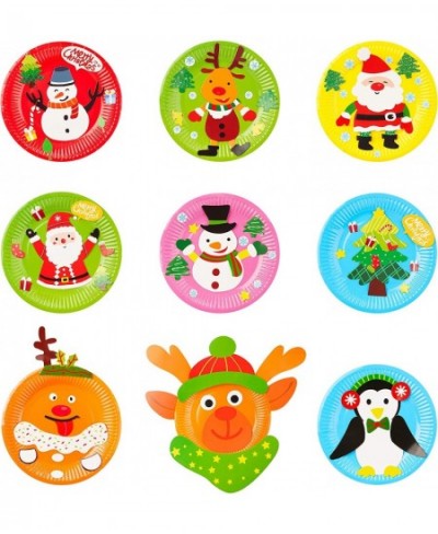 9Pcs Christmas Paper Plate Art Kits for Kids Theme Educational DIY Craft Card Parent-Child Activity Early Learning Art Projec...